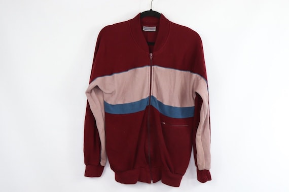 70s Full Zip Color Block Acrylic Knit Warm Up Tenn