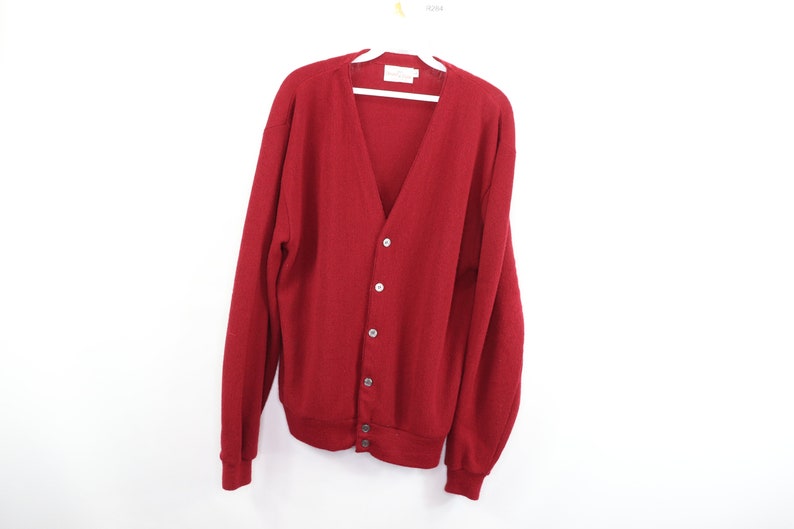 Blank Cardigan Sweater Blue Vintage Cardigan Sweater 80s Button Long Sleeve Cardigan Sweater Red Acrylic USA Mens Large