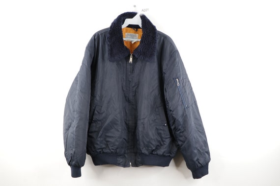 80s Military Faux Shearling Collar Flight Bomber J