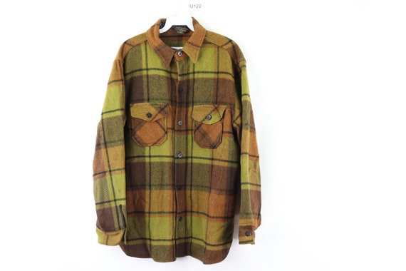 60s Sears Double Pocket Thick Wool Plaid Shirt Jac