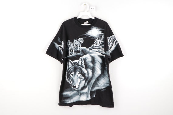 90s Streetwear Nature All Over Wolf Print Double S