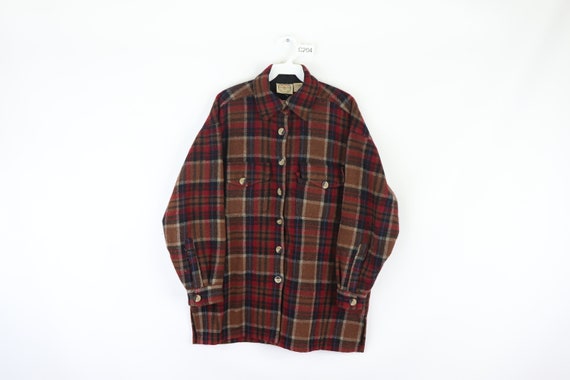 80s Rockabilly Double Pocket Wool Plaid Full Butto
