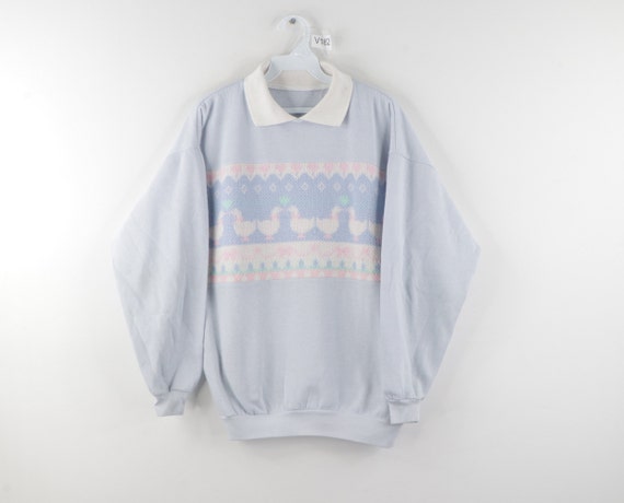 80s Fairy Kei Kawaii Duck Heart Pastel Collared Sw