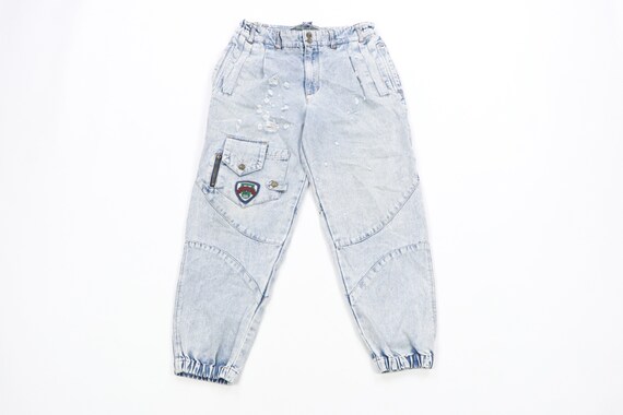 90s Streetwear Distressed Faded Cargo Denim Jogger
