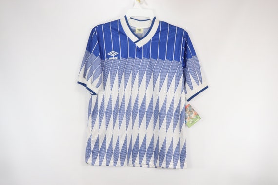 Vtg 80s New Umbro Mens Small Scotland Striped Soccer Jersey White Yellow Blue