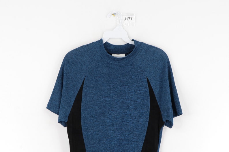 Download 90s Streetwear Slim Fit Mock Neck Color Block Shirt Blue ...