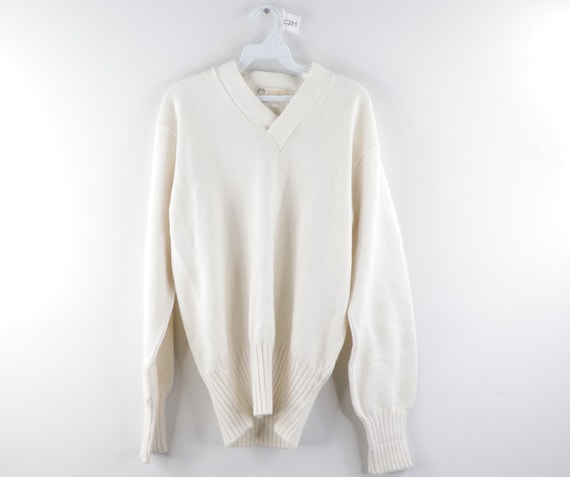 70s Holloway Long Sleeve Knit V Neck Sweater White