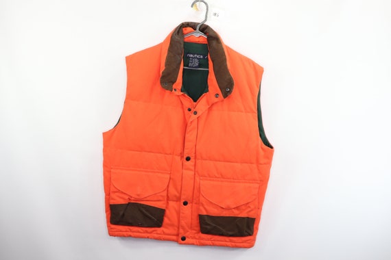 90s Nautica Leather Trim Full Zip Down Puffer Vest