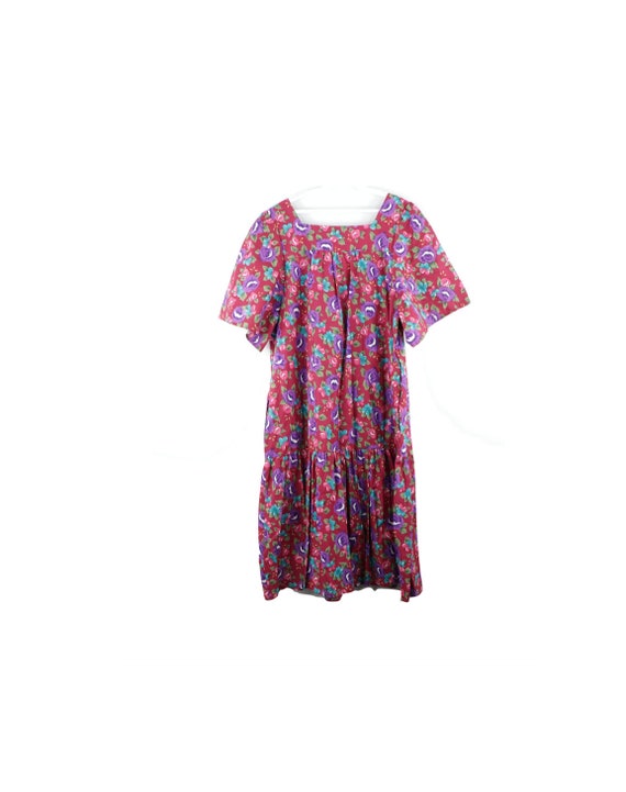 NOS Deadstock 70s Red Floral Print Psychedelic Muu