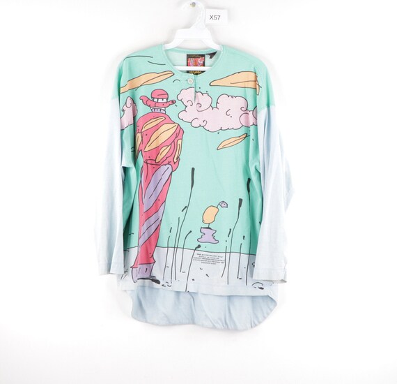 80s Peter Max Monk With Falling Leaves 3/4 Sleeve