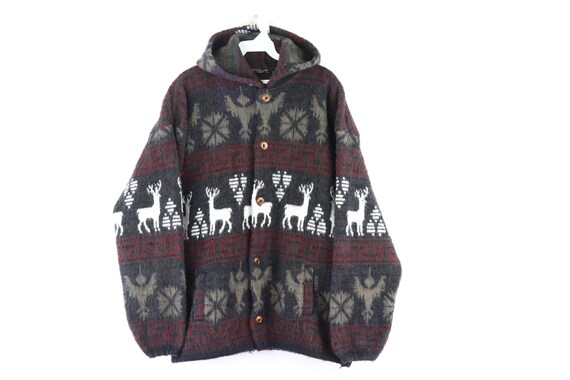 50s Hand Knit Wool Cowichan Hooded Cardigan Sweate