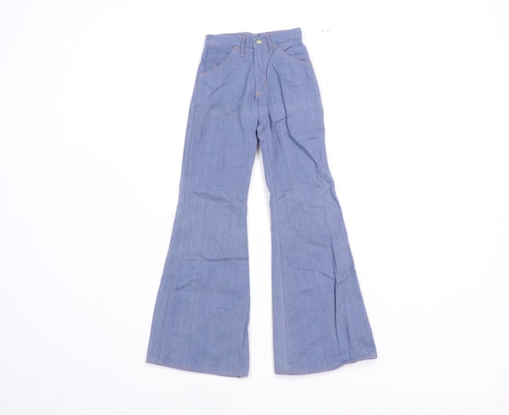 70s High Rise Flared Bell Bottom Denim Jeans Blue
