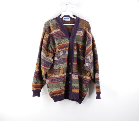 90s Streetwear Coogi Style Abstract Print Cardigan