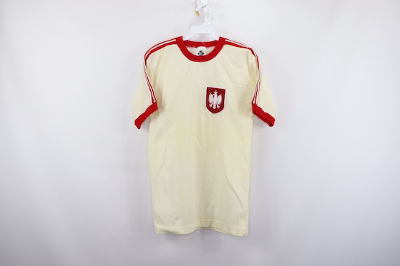 80s Poland 1982 World Cup Soccer Jersey Cream Red