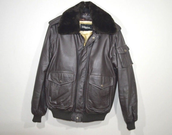 70s Wilsons Leather Full Zip Faux Shearling Collar