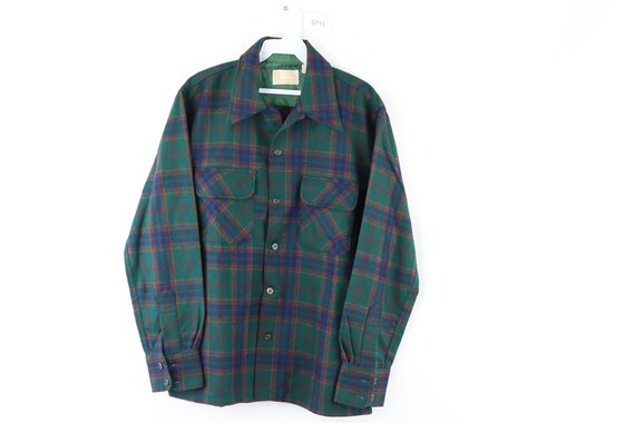 NOS 60s Sears Double Pocket Virgin Wool Plaid Shir