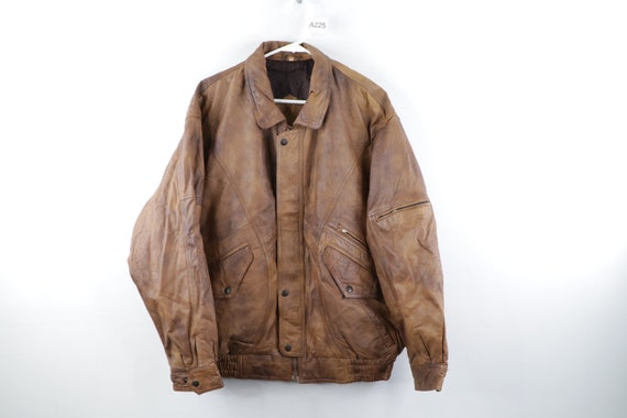80s Streetwear Distressed Leather Flight Bomber Ja