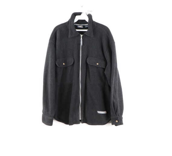 90s Streetwear Double Pocket Fleece Full Zip Shirt