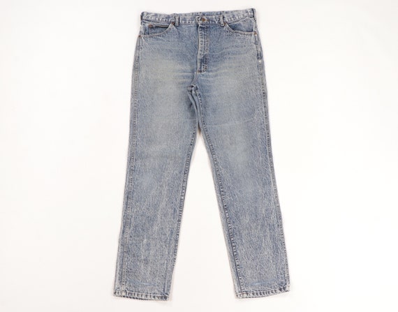 80s Lee MR Distressed Acid Wash Tapered Denim Jean