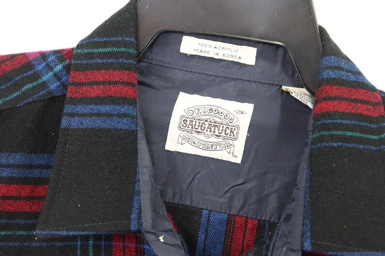 Vintage Plaid Shirt 80s Saugatuck Drygoods Mens 2XL XXL Rockabilly Plaid Board Shirt Blue 80s Rockabilly Shirt Plaid Shirt, 80s Shirt