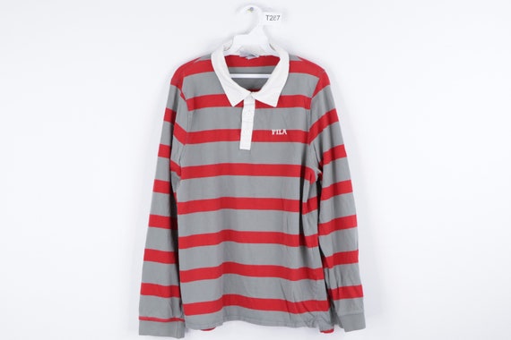 90s Fila Spell Out Long Sleeve Striped Rugby Polo