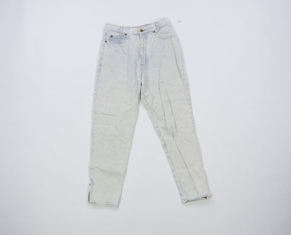 80s Distressed Tapered Leg Zippered Acid Wash Jean