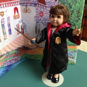 Wizard&#39;s robe with house color trim and emblem-18 inch doll costume