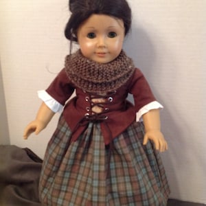 Outlandish Lass for 18 inch doll-Fraser hunting plaid with bum roll and knitted cowl