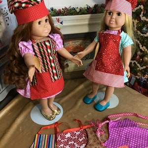 Weihnachtskochmütze und Schürze mit Löffel für 18 &quot;oder 16&quot; Puppen