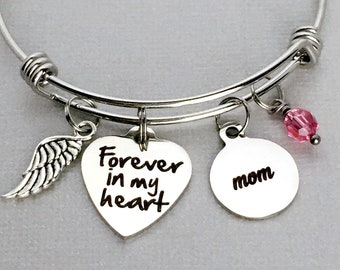 Mom Memorial Bracelet / Forever in my Heart / Loss of Mother / Memorial Jewelry / Sympathy Gift for Her