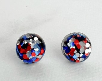 Patriotic Glitter Stud Earrings: Red, White & Blue - 4th of July