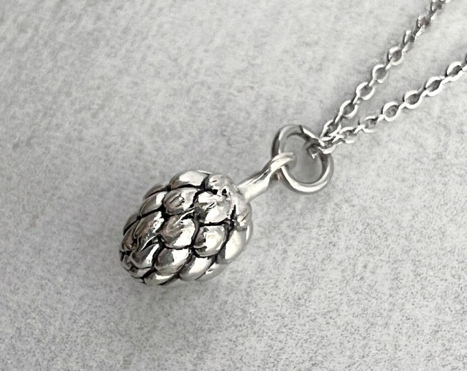 Pewter Hops Charm Necklace: Beer Lover Gift