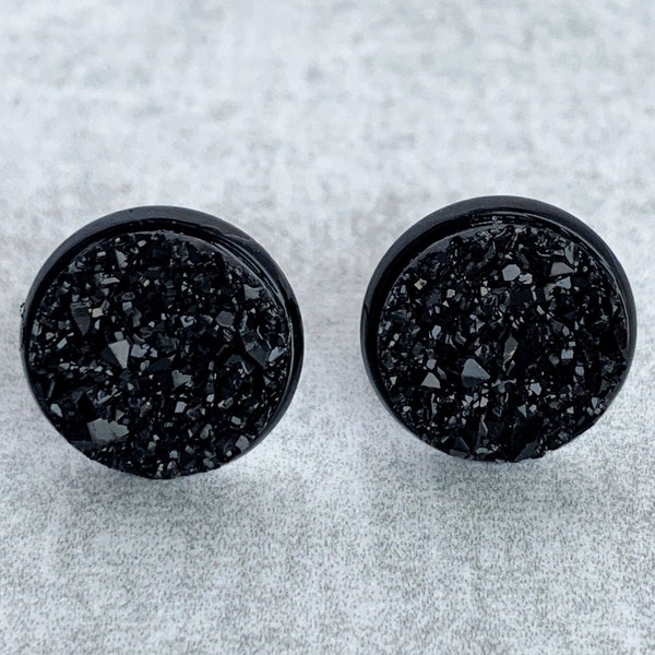 12mm Black Druzy Earrings / Everyday Earrings / Black Stud Earrings / Earring Gift for Her
