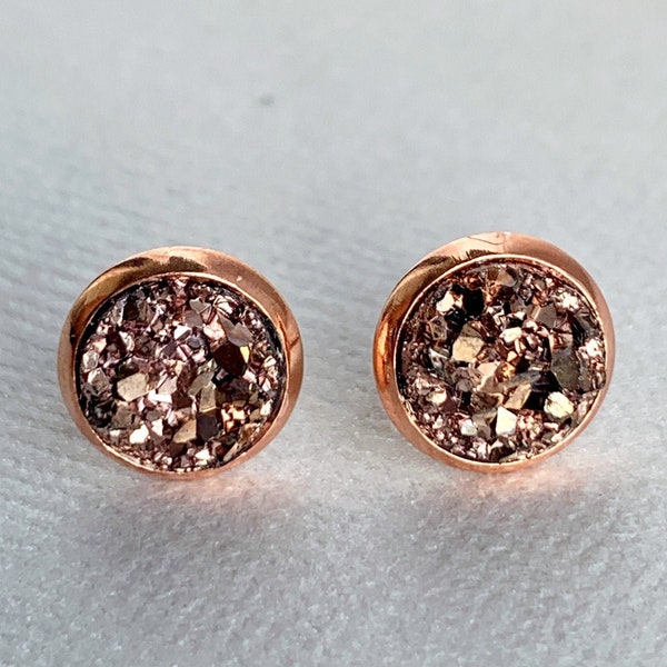 8mm Rose Gold Druzy Earrings / Small Faux Druzy Studs / Everyday Earrings / Bridesmaid Gift