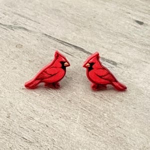 Red Cardinal Stud Earrings: Hypoallergenic Stainless Steel Posts
