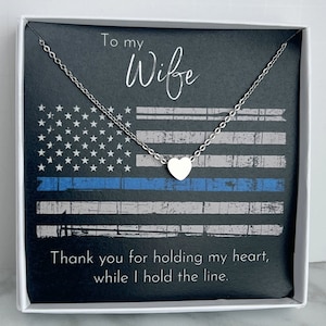 Police Wife Gift, Hypoallergenic Tiny Heart Necklace, Thin Blue Line Family