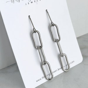 Stainless Steel Paperclip Chain Earrings, Hypoallergenic Chain Link Dangle Earrings