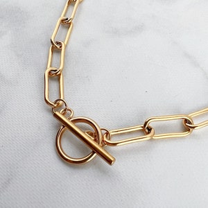 Large Link Gold STAINLESS STEEL Toggle Clasp Paperclip Necklace, Hypoallergenic Waterproof Chain, Gold Layering Chain