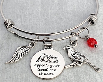 Bracelet commémoratif cardinal / Cadeau cardinal / Quand les cardinaux apparaissent, votre proche est proche / Cadeau de sympathie pour elle