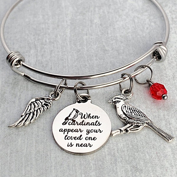 Cardinal Memorial Bracelet / Cardinal Gift / When Cardinals Appear Your Loved One Is Near / Sympathy Gift for Her