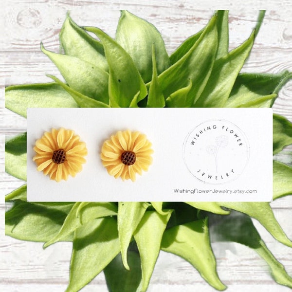 Sunflower Stud Earrings: Surgical Steel, Hypoallergenic