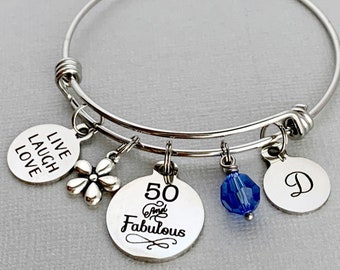 50th Birthday Gift / 50th Birthday Bracelet / 50 and Fabulous / Milestone Birthday Gift for Friend