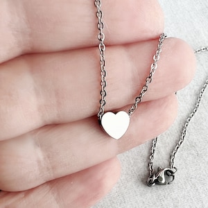 Stainless Steel Heart Necklace, Hypoallergenic Chain, Everyday Jewelry, Layering Necklace