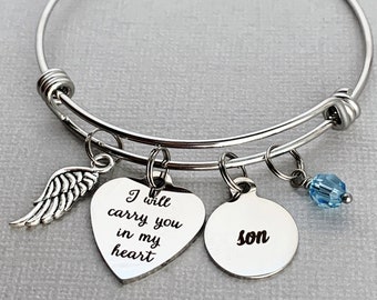 Son Memorial Bracelet / Loss of Son Sympathy Gift for Her / I Will Carry You in my Heart / Memorial Jewelry