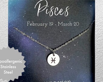 Pisces Zodiac Necklace: Hypoallergenic Stainless Steel Astrology Pendant