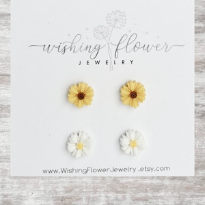 Tiny Sunflower and Daisy Stud Earring Set: Hypoallergenic Surgical Steel