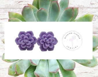 Lavender Succulent Earrings / Hypoallergenic Surgical Steel / Succulent Flower Studs / Earring Gift for Her