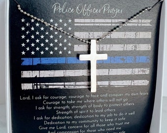 Police Officer Gift / Stainless Steel Cross Pendant / Police Prayer / New Officer Gift / Police Week