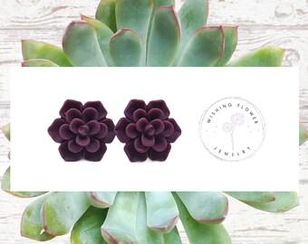 Burgundy Succulent Stud Earrings / Hypoallergenic Surgical Steel / Succulent Flower Earrings / Earring Gift for Her