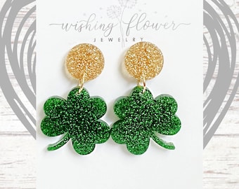 Boucles d'oreilles de la Saint-Patrick : Boucles d'oreilles pendantes en forme de trèfle à paillettes, hypoallergéniques